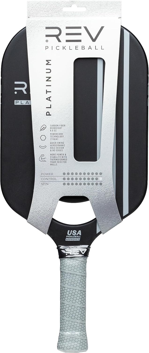 REV Pickleball Paddle - Platinum - Carbon Fiber Pro Performance Racket Approved for PPA Tournament Play