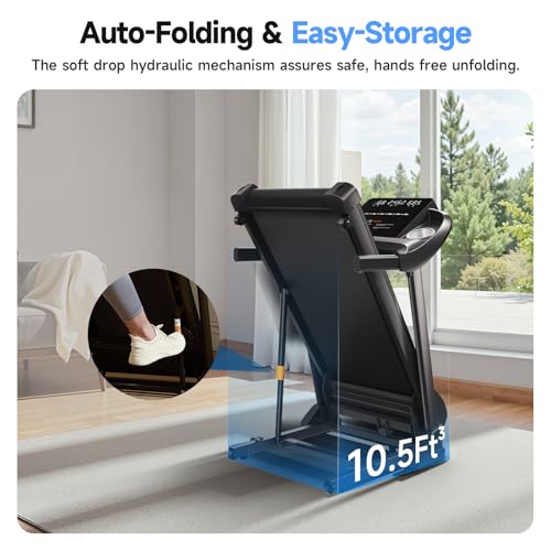 Treadmills for Home with Incline, Auto Foldable Running Treadmills, 8.0 MPH Walking Pad Treadmill with Bluetooth, 300 lbs Weight Capacity Quiet