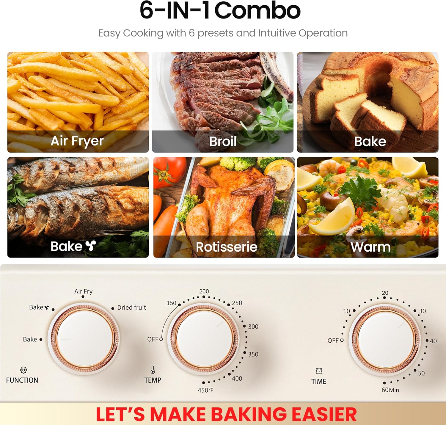 Hauswirt 19Qt Retro Style Air Fryer Conventional Oven K3,10-in-1 Combo,Extra Capacity Air Fryer,Baking and Frying Integrated,1250 Watts,150°F - 450°F,Non-Stick, Stainless Steel,Online Recipe Booklet