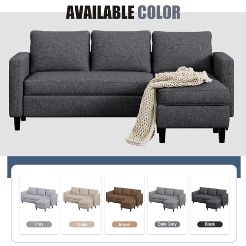 JAMFLY Sectional Sofa Couch for Living Room, Small 3-Seat L Shaped Couch with Chaise, Convertible Sofa Clearance Set for Small Space, Dark Beige