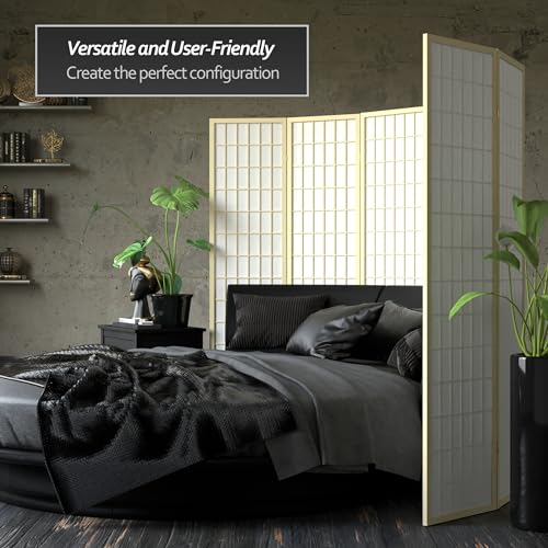 Red Lantern 6 ft. Tall Window Pane Shoji Screen-Natural-4 Panels Room Divider