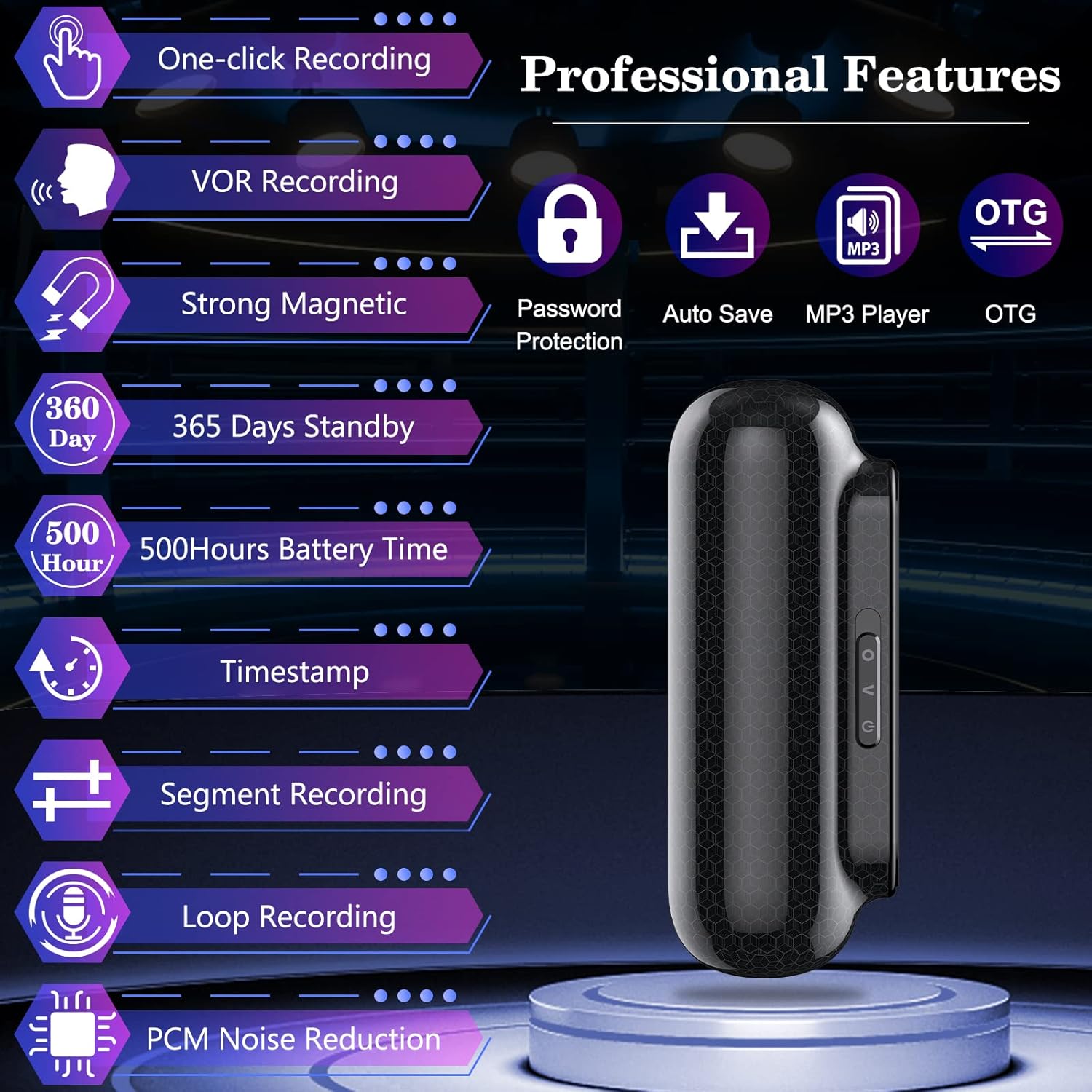 32GB Voice Activated Audio Recorder Mini Digital Voice Recorder with 400 Hour Storage Capacity,365 Days Standby Battery & up to 500 hrs Continuous Recording,Magnetic,Time Stamp,Password Protect Pack of 2