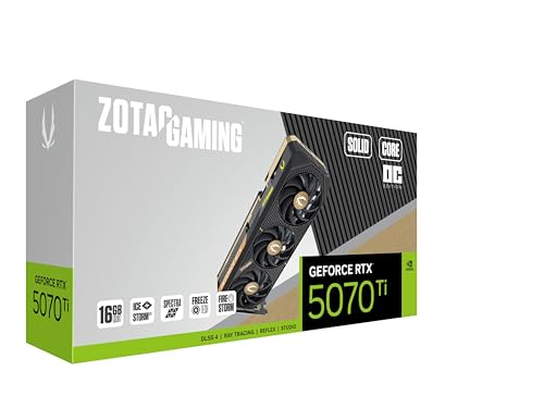 ZOTAC Gaming GeForce RTX 5070 Ti Solid CORE OC DLSS 4 16GB GDDR7 256-bit 28 Gbps PCIE 5.0 Gaming Graphics Card, IceStorm 3.0 Advanced Cooling, Spectra RGB Lighting, ZT-B50710J2-10P