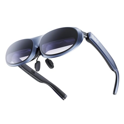 Rokid Max AR Glasses, Smart Glasses with 360'' Micro-OLED Virtual Theater, 50° FOV, 600nits Brightness, HDCP Support & Cloud Gaming and Compatibility with iOS Mac ipad Android, Consoles and Computers