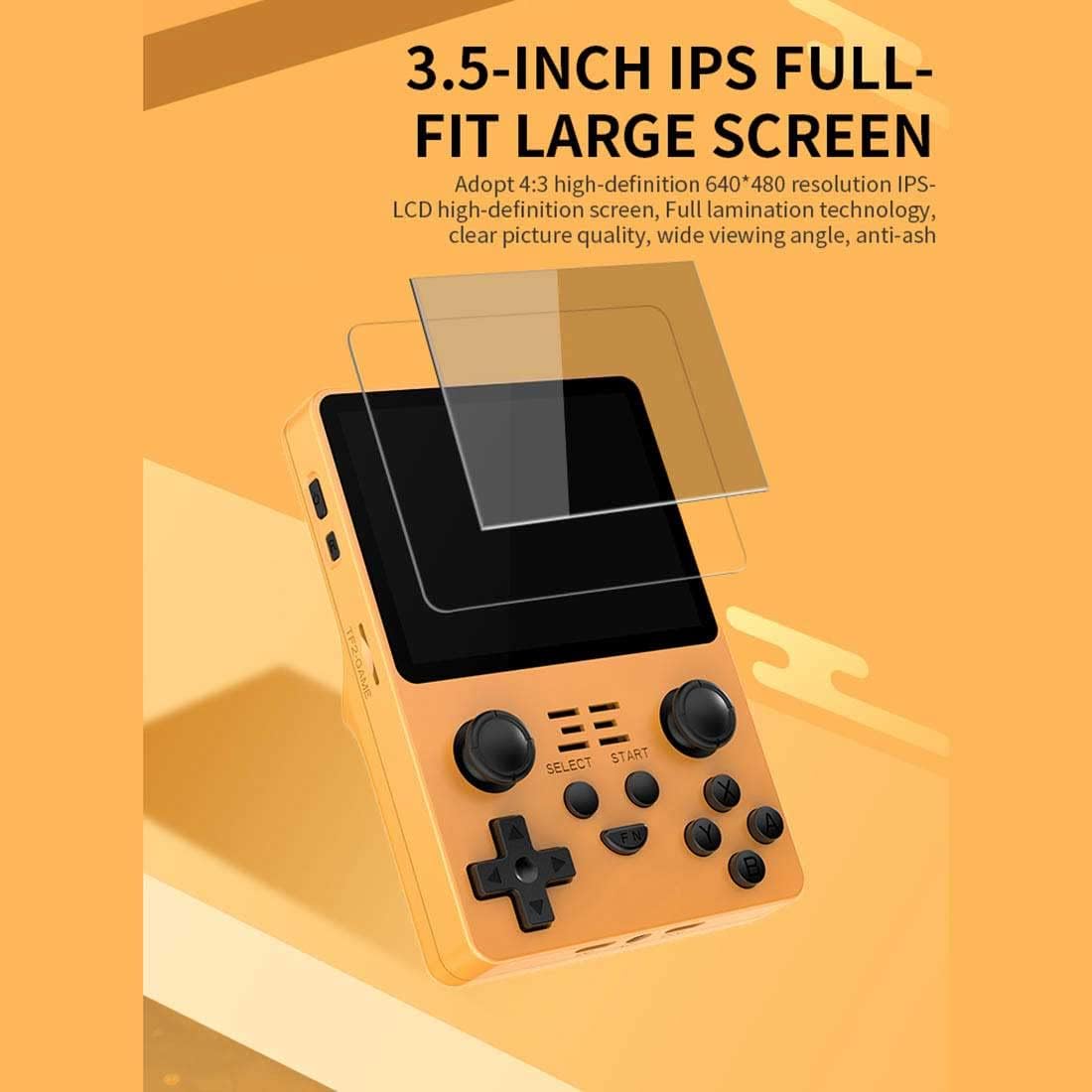 POWKIDDY RGB20S Handheld Game Console, 3.5 Inch IPS Portable Retro Arcade Built-in 20,000 Games, Yellow