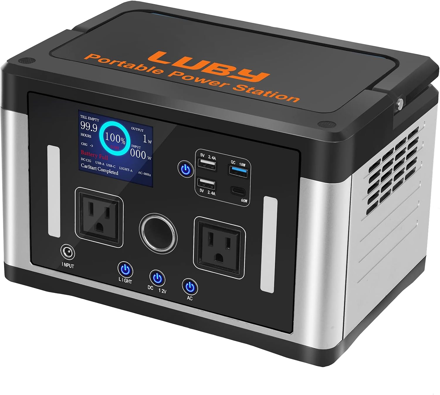 Luby 700W Portable Power Station, 577Wh 155900mAh Outdoor Solar Generator, Mobile Lithium Battery Pack with AC Outlet, PD 60W, LCD Display, LED Light, for Camping, Barbeque, Emergency, Black