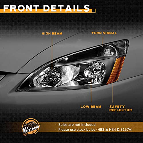 LED Headlight Assembly for 03 04 05 06 07 Honda Accord, for 2003-2007 Accord OE Headlamp with Sequential Turn Signal, Black Housing Clear ReflectorLeft+Right