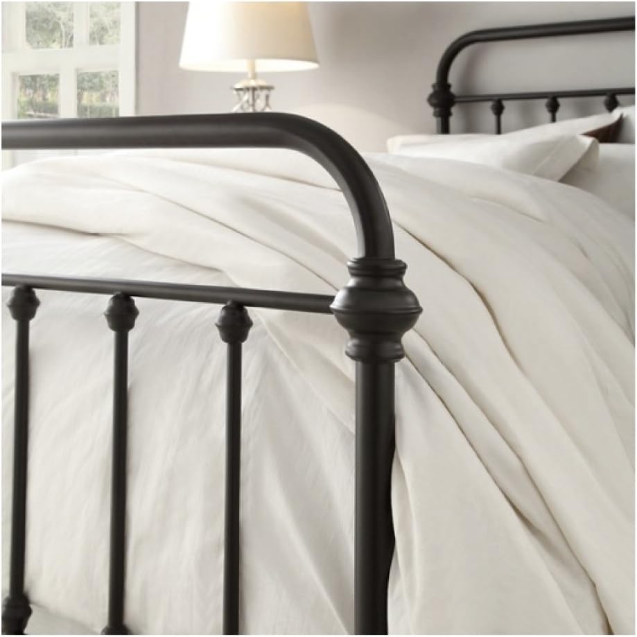 TRIBECCA home Wrought Iron Bed Frame Dark Bronze Metal Queen Size USA Vintage Look Shabby Chic French Country (Queen)