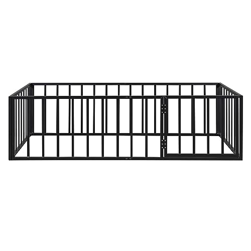 Bellemave Full Montessori floor bed,Floor Bed, Floor Bed with Door,Floor Bed for Baby,Metal Kids Floor Bed(Black).