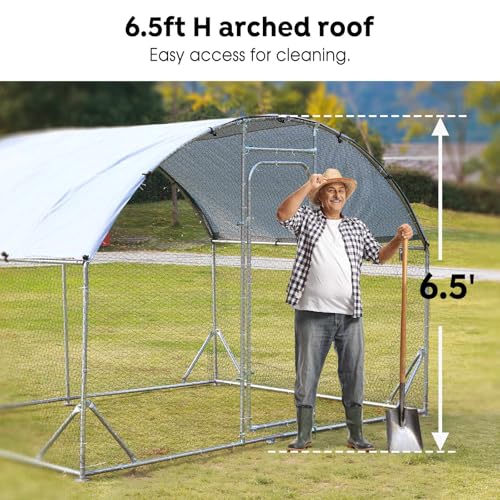 Veehoo Large Metal Chicken Coop for 6-10 Chickens, Walk-in Chicken Run Outdoor Duck Pens Rabbit Cage with Water-Resident and Anti-UV Cover for Outside,Backyard and Farm, 6.5' L x 9.8' W x 6.5' H