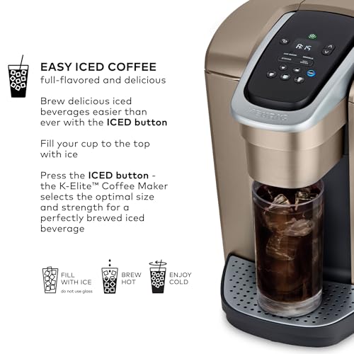 Keurig K-Elite Single Serve K-Cup Pod Coffee Maker, with Strength and Temperature Control, Iced Coffee Capability, 8 to 12oz Brew Size, Programmable, Brushed Slate
