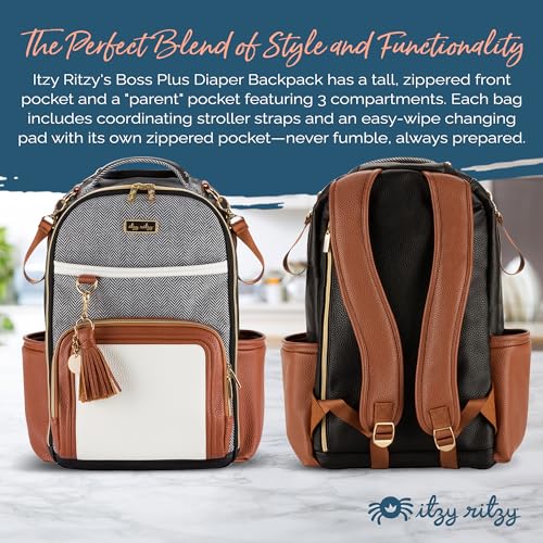 Itzy Ritzy Diaper Bag Backpack – Large Capacity Boss Plus Baby Backpack Diaper Bag Featuring 19 Pockets, Changing Pad, Stroller Clips, and Comfortable Backpack Straps, Black