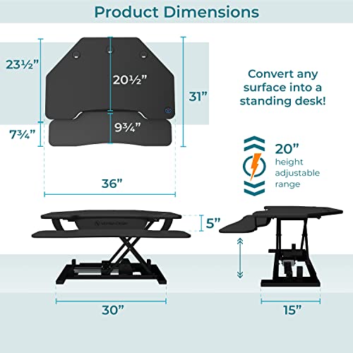 VERSADESK® PowerPro™ 36" Corner Standing Desk Converter, 36 Inch Motorized Height-Adjustable Standup Desk Riser Sit to Stand Desktop with Keyboard and Mouse Tray + USB Charging Port, Black
