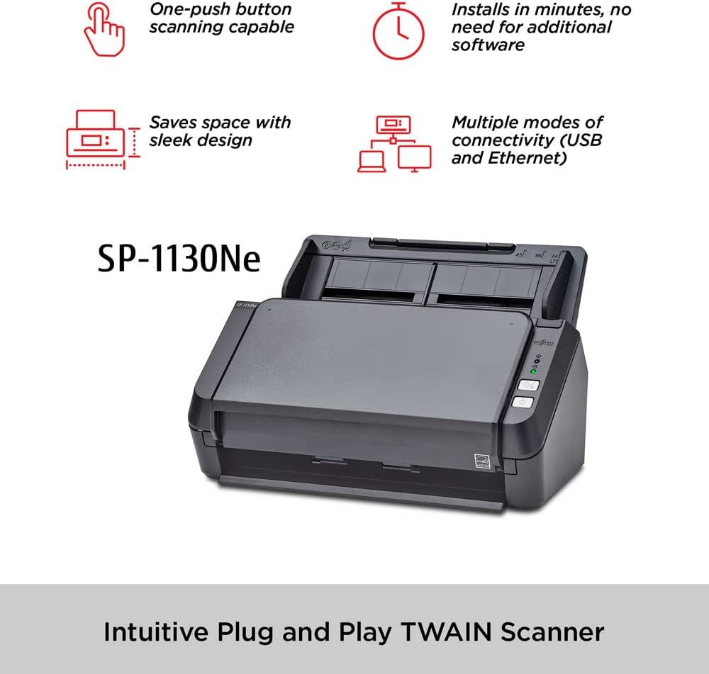 Fujitsu SP-1130Ne Easy-to-Use Color Duplex Document Scanner with Automatic Document Feeder (ADF) and Twain Driver