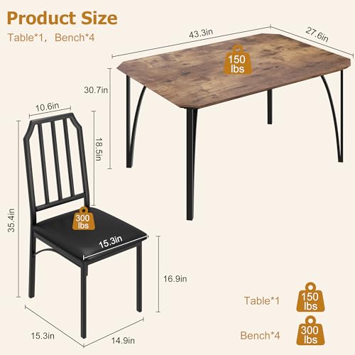 GAOMON Dining Table Set for 2, Kitchen Table and Chairs with Chamfer Design, 3 Piece Dining Room Set with Cushion Seats for Small Spaces, Home Kitchen, Apartment - Rustic Brown