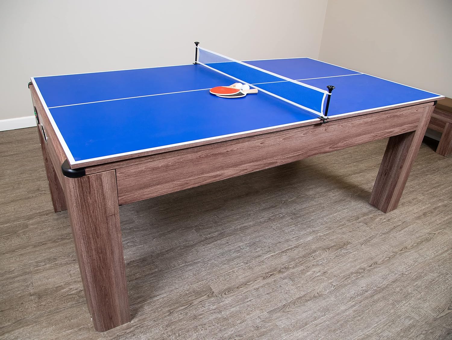 Hathaway Driftwood 7-ft Air Hockey Table Tennis Combination with Dining Top, Two Storage Benches, Free Accessories