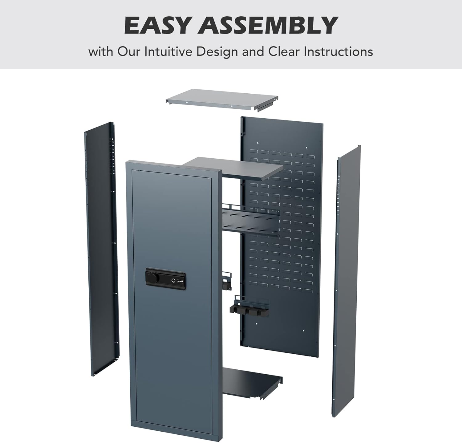 HIRAM Large Gun Safe for Home Rifle and Pistols, Biometric Gun Safe Cabinet with Fingerprint Keypad Locks Adjustable Racks Shelf Alarm, Assemble Case for 6 Long Guns 12 Handguns Shotguns, 56*20*15 In
