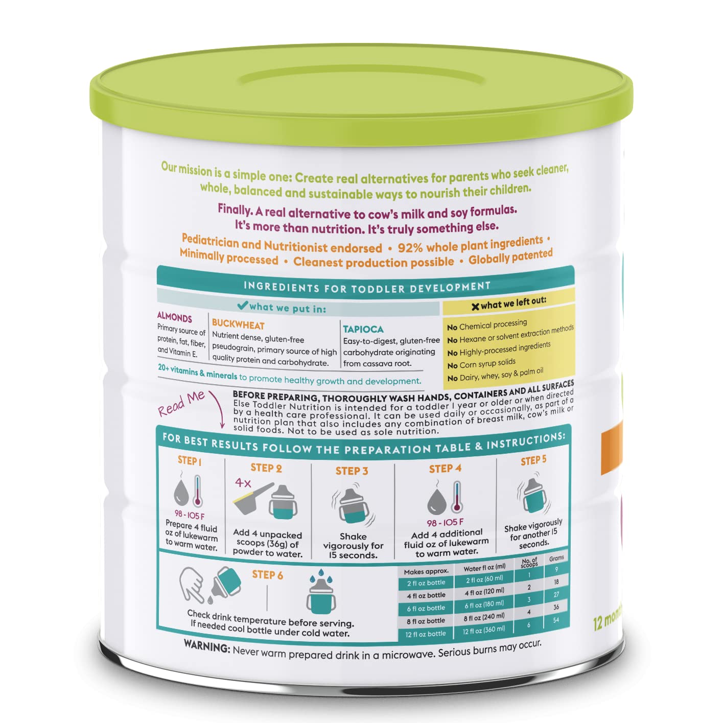 (4-Pack) Else Plant-Based Complete Nutrition Formula for Toddlers 12 mo.+, 22 Oz., Dairy-Free, Soy-Free, Corn-Syrup Free, Gluten-Free, Non-GMO, All Natural, Vitamins and Minerals for, Vegan, Organic