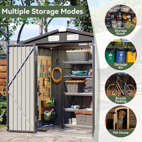 Aoxun 6x3.9 FT Shed with Base Metal Outdoor Storage Shed Garden Shed with Lockable Doors Tool Shed Bike Shed for Backyard, Patio, Poolside (Brown)