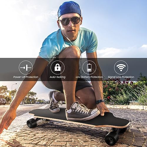 Caroma Electric Skateboards with Remote, 350W Powerful Brushless Motor, 12.4MPH Top Speed, 13 Miles Max Range, Various Speeds Adjustable, Electric Longboard for Adults & Teens, Suitable for Beginners