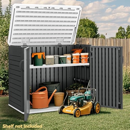 DWVO Outdoor Weather-Resistant Horizontal Storage Shed, 35 Cu Ft Capacity, Lockable and Waterproof, Suitable for Storing Garden Tools, Light Gray