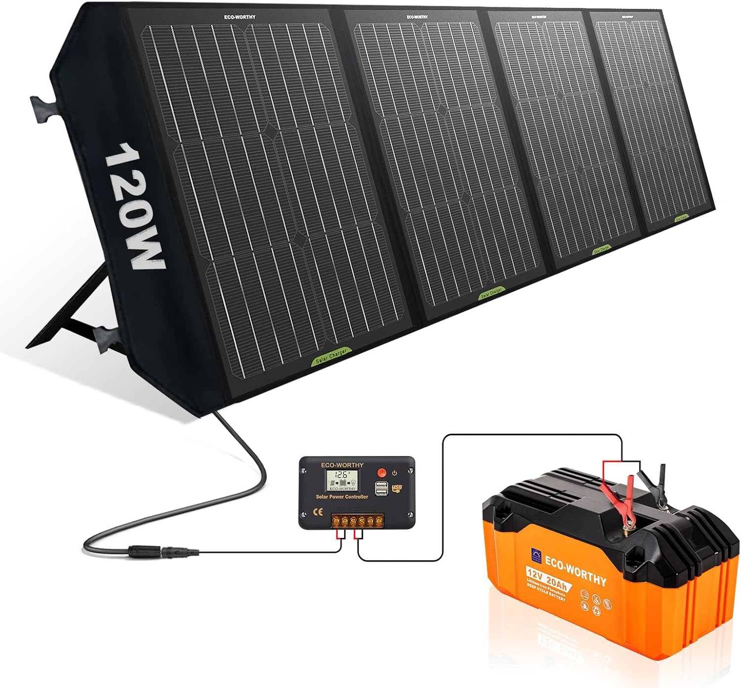 ECO-WORTHY Portable 12V Lithium Battery, 20Ah LiFePO4 Deep Cycle Rechargeable Battery, Built-in BMS, 4000+ Cycles,Perfect for Outdoor Camping Fishing RV Marine Trolling Motor Fishfinder Hamradio