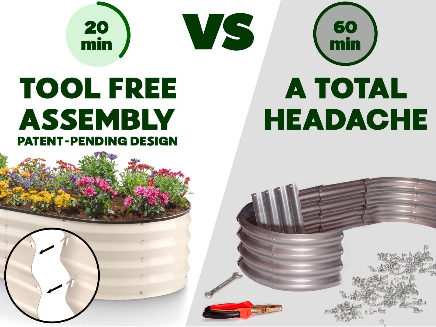 Galvanized Raised Garden Beds Outdoor // 4×2×1 ft & 8×4×1 ft Planter Raised Beds for Gardening, Vegetables, Flowers // Large Metal Garden Box (White) // Patent Pending Tool-Free Assembly