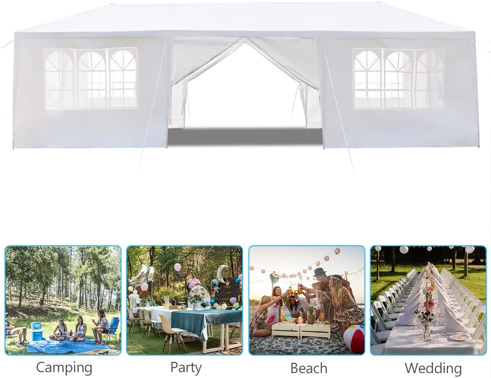 Party Tent 10x30 Upgraded Thicken Steel Tubes Outdoor Waterproof White Canopy Wedding Gazebo Tent Shelter with Removable 8 Side Walls and 2 Doors…