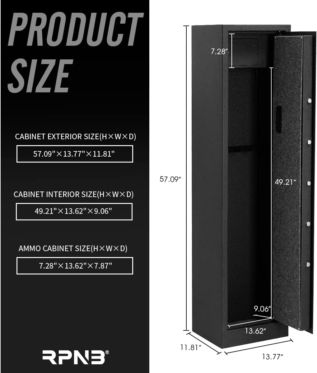 RPNB Rifle Safe,Electronic Gun Security Cabinet,Quick Access 5-Gun Large Metal Rifle Gun Security Cabinet with Separate Pistol/Ammo Area
