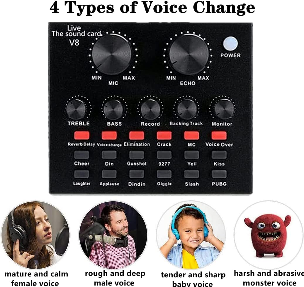 Podcast Equipment Bundle, BM-800 Recording Studio Package with Voice Changer, Live Sound Card - Audio Interface for Laptop Computer Vlog Living Broadcast Live Streaming YouTube TikTok (AM100-V8) Pack of 2