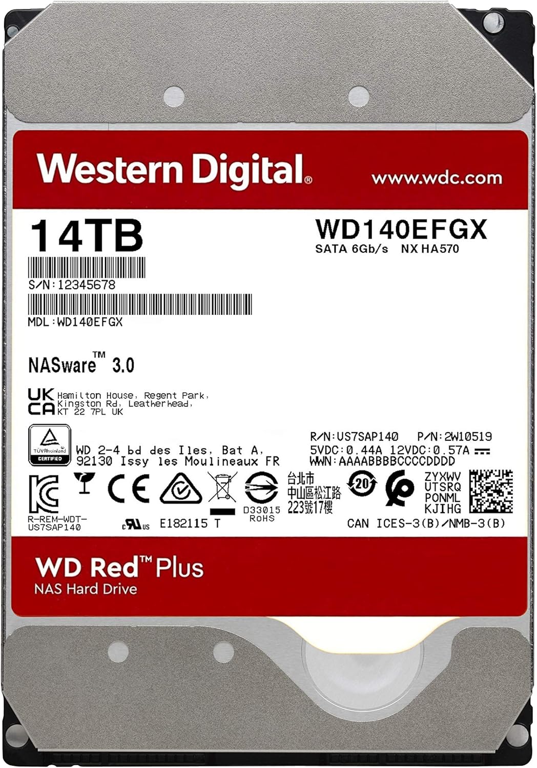 Western Digital 2TB WD Red Plus NAS Internal Hard Drive HDD - 5400 RPM, SATA 6 Gb/s, CMR, 128 MB Cache, 3.5 -WD20EFZX