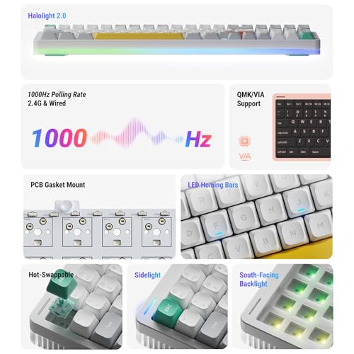 nuphy Halo96 V2 Wireless Keyboard,Gasket Structure,96% Hot Swappable Gaming Keyboard, 99 Kyes RGB Backlit Mechanical Keyboard, Support QMK/VIA,Bluetooth/USB-C/2.4GHz-Black,Raspberry Switches(46gf)