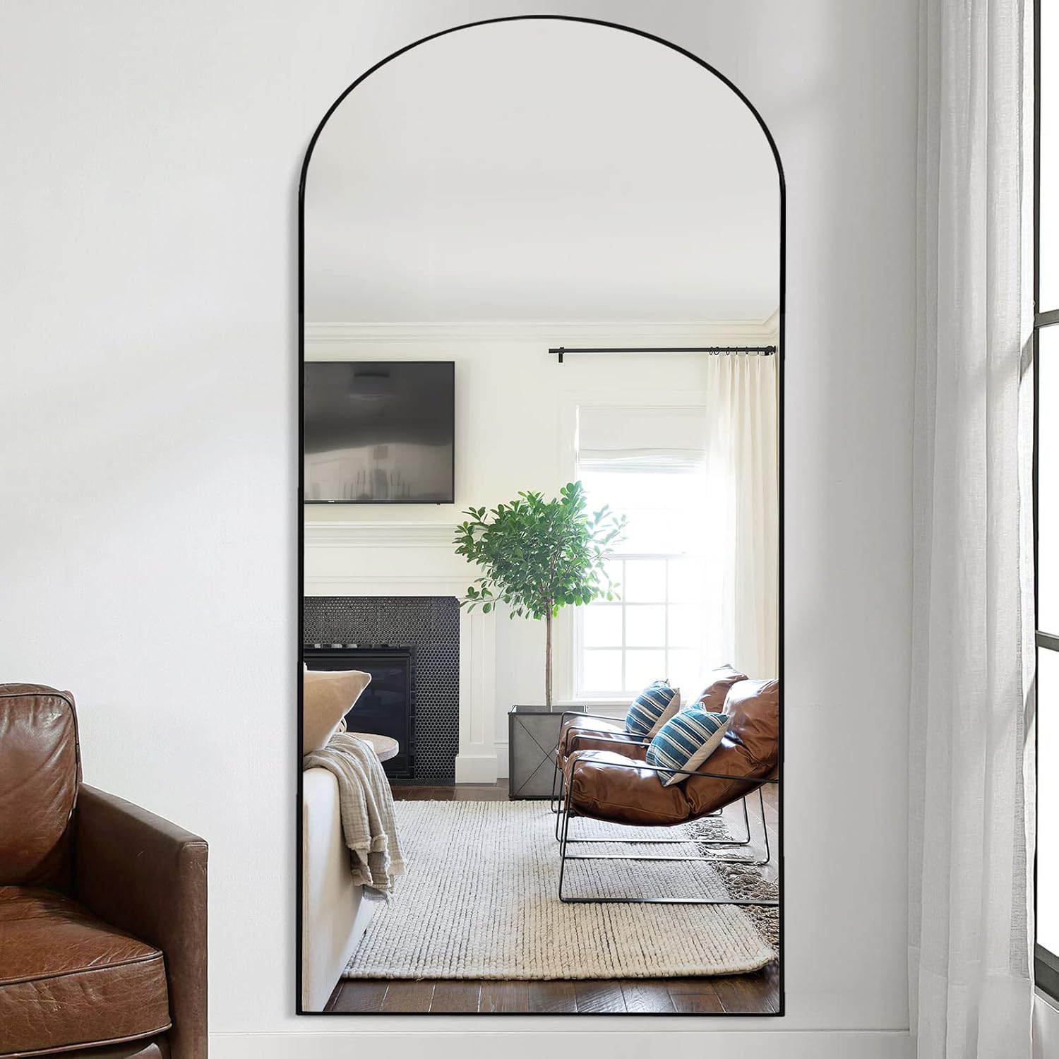 PexFix Full Length Mirror, 71''x31''Black Arched Mirror Large Floor Mirror Standing Leaning Hanging [71''x32''-Black]
