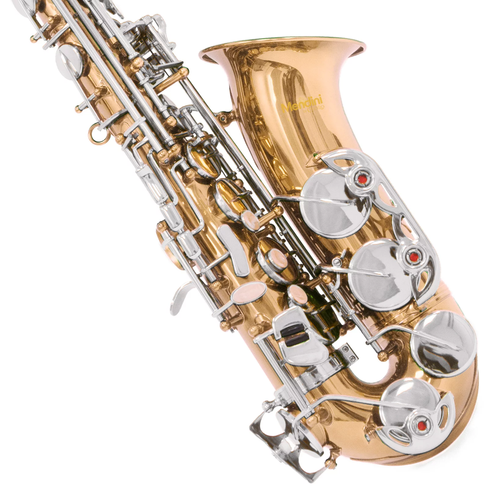 Mendini by Cecilio Eb Alto Sax With Tuner, Case, Mouthpiece, 10 Reeds, Pocketbook, MAS-LN Gold Lacquer Body with Nickel Plated Key E Flat Saxophone