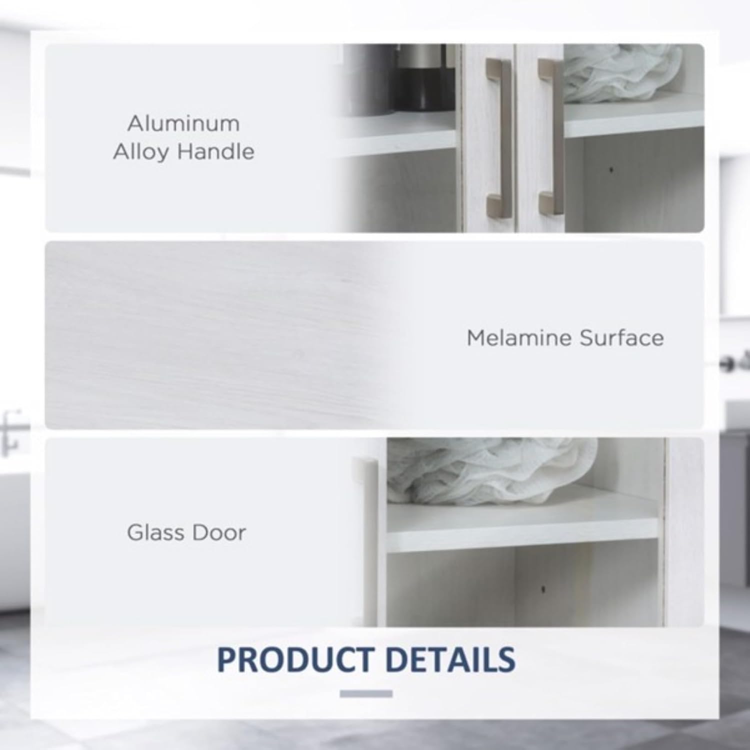 Free Standing Bathroom Cabinet with Doors - Floor Storage for Bathroom, Living Room, Home Office, White