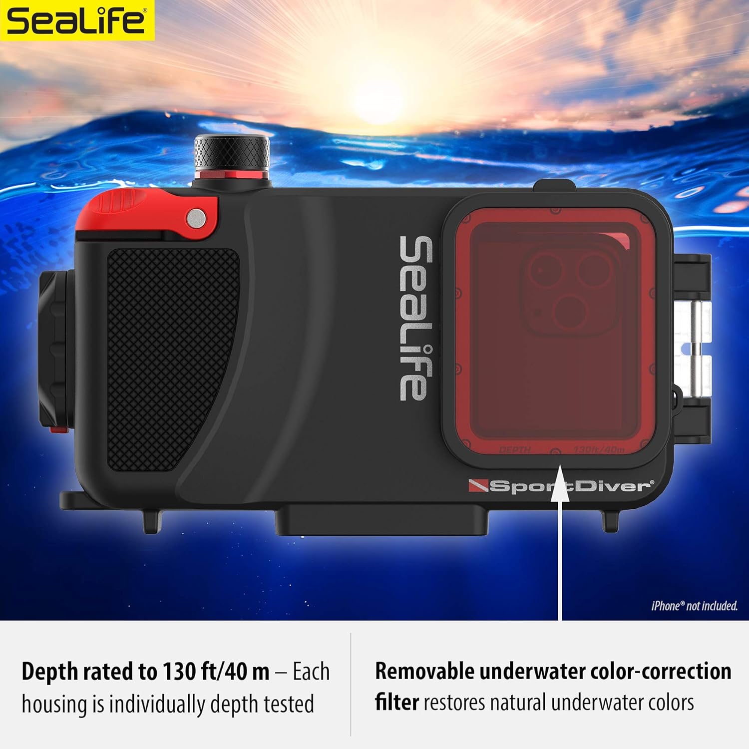 Underwater Smartphone SeaLife Scuba Case – Waterproof Photography, Access Camera Controls, Leak Alarms, Black, Without Light