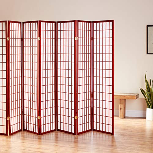 Red Lantern 6 ft. Tall Window Pane Shoji Screen-Natural-4 Panels Room Divider