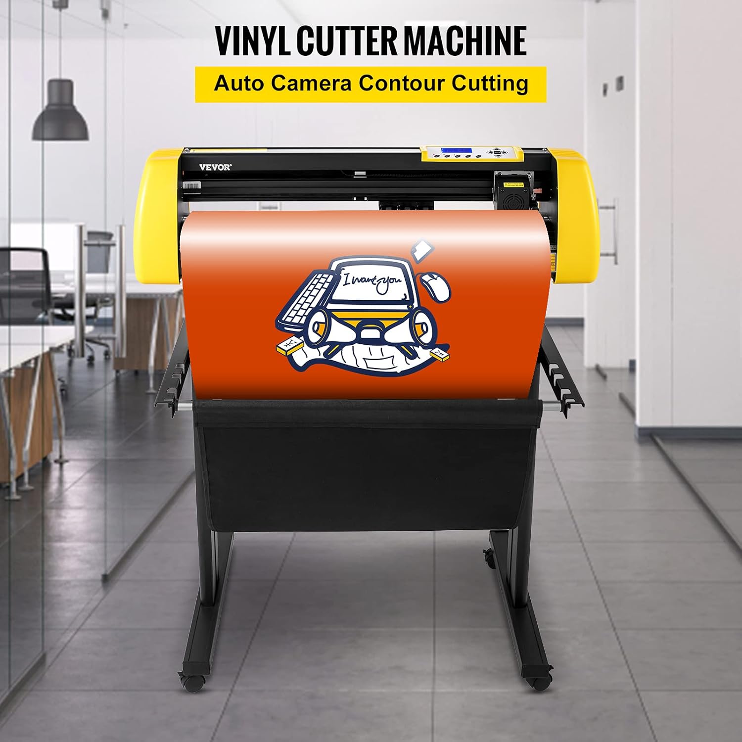 VEVOR Vinyl Cutter Machine, 28 in / 720 mm Max Paper Feed Cutting Plotter, Automatic Camera Contour Cutting LCD Screen Printer w/Stand Adjustable Force and Speed for Sign Making Plotter Cutter