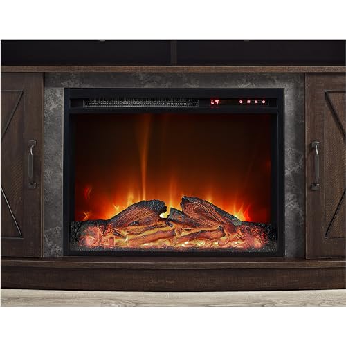 Ameriwood Home Barrow Creek Fireplace TV Stand for TVs up to 60 Inch, Replaceable Electric Fireplace Insert Heater, Remote Control, Timer, Realistic Log and Flame Effect, Espresso