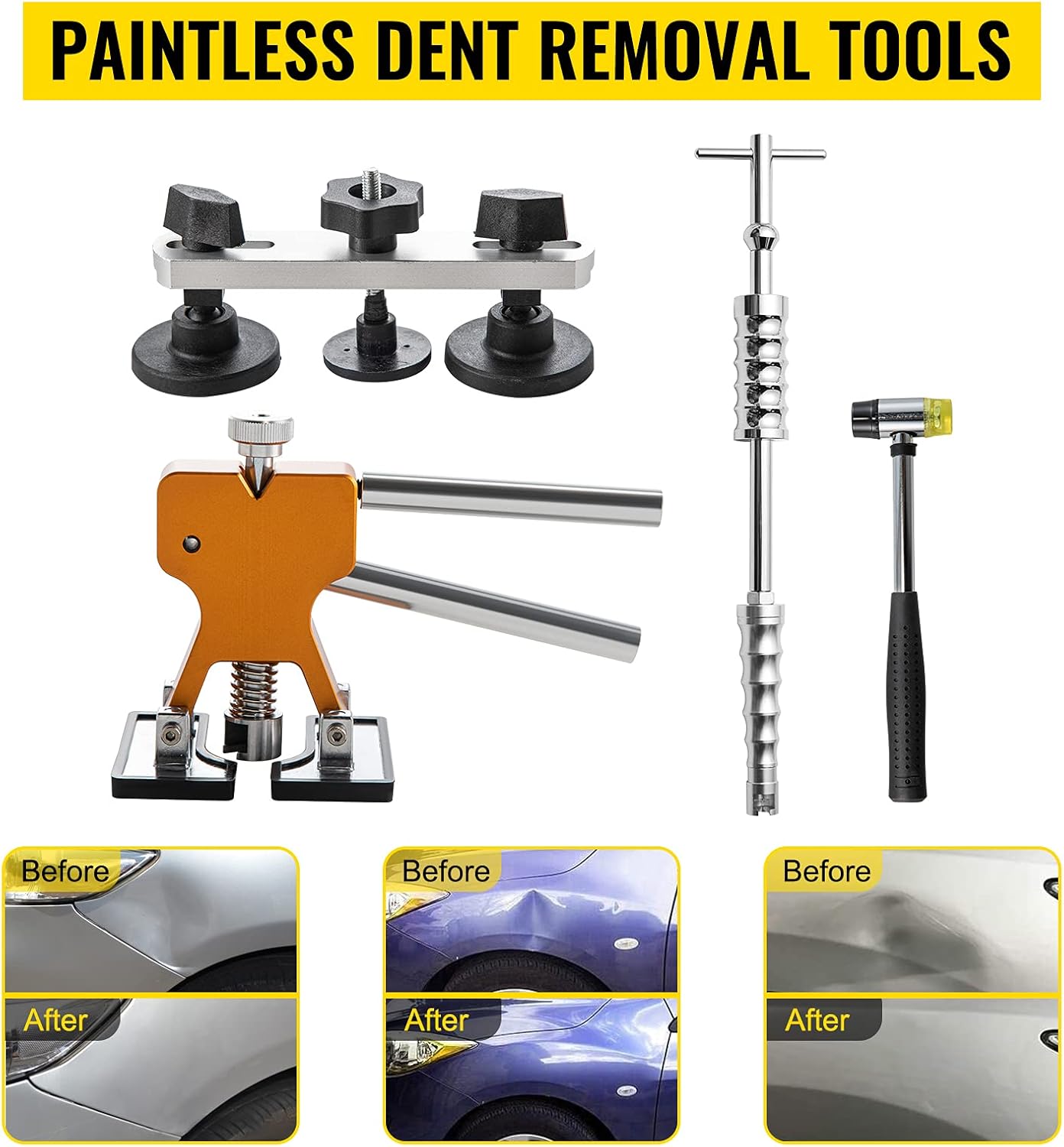 VEVOR Paintless Dent Removal Rods, 68 PCS Paintless Dent Repair Tools, 10 PCS Stainless Steel Rods Car Dent Repair Kit, Glue Puller Tabs Dent Puller Kit for Auto Dent Removal, Minor Dents, Door Dings