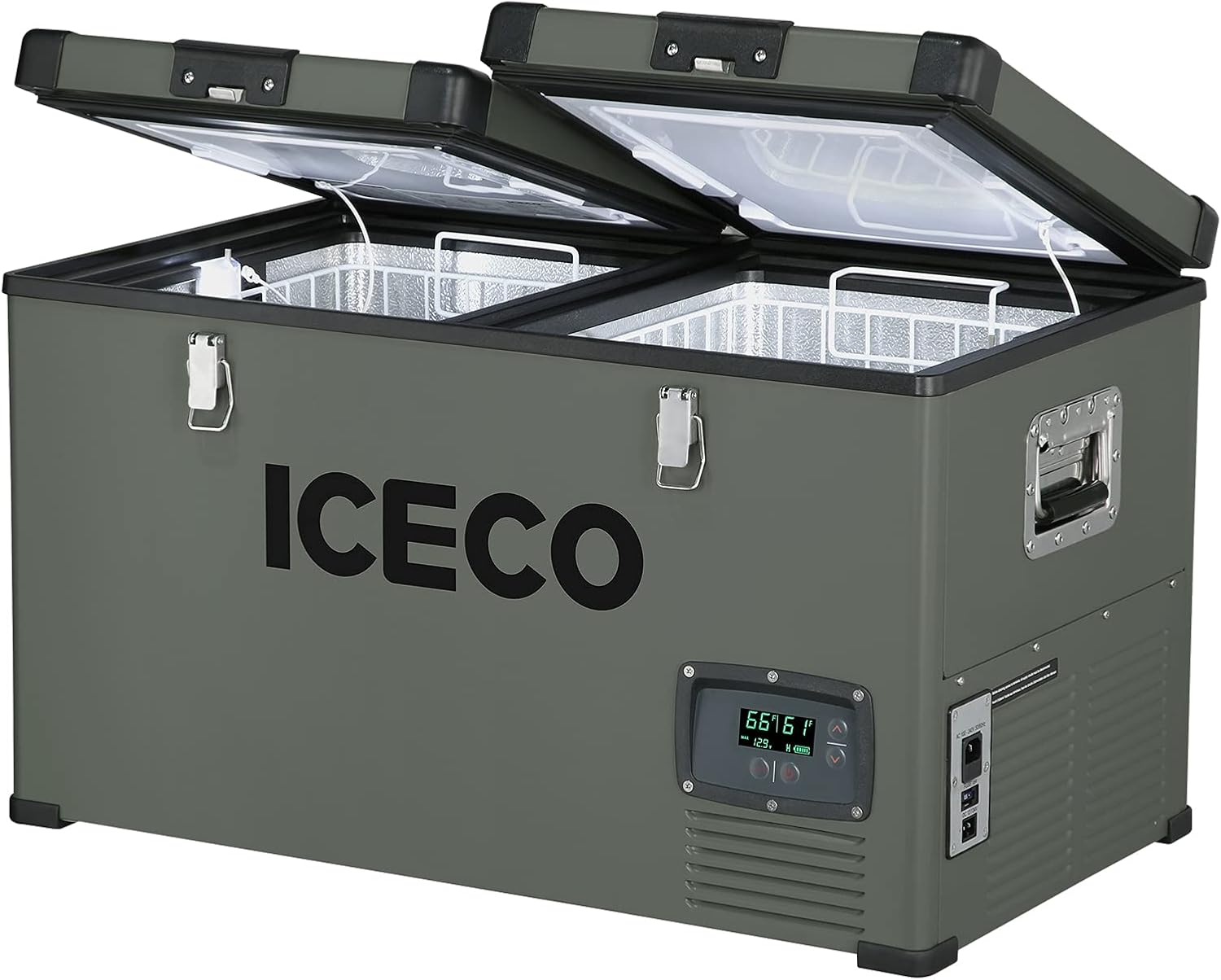ICECO VL60 Dual Zone Portable Refrigerator with SECOP Compressor, 60 Liters Platinum Compact Refrigerator, DC 12/24V, AC 110-240V, 0℉ to 50℉, Home & Car Use (with Insulated Cover)