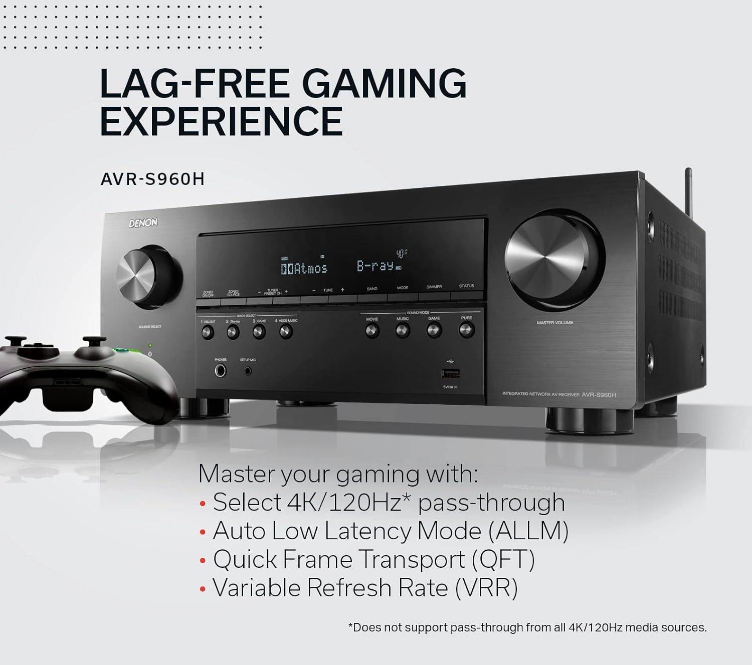 Denon AVR-S960H 8K Ultra HD 7.2 Channel (90Watt X 7) AV Receiver 2020 Model - Built for Gaming, Music Streaming, 3D Audio & Video, Alexa + HEOS, Black