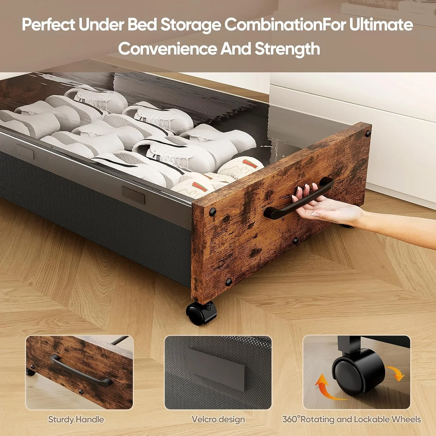 Under Bed Storage with Wheels,2 Pack Under Bed Shoe Storage, Under the Bed Storage Drawers with Remove Window, Extra Large Rolling Under Bed Storage Metal Drawer for Clothes (Black-2 pack)