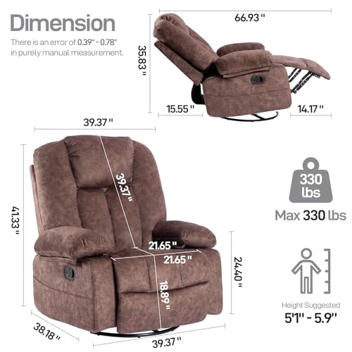 Recliner Chair Massage Rocker with Heated Modern Ergonomic Lounge 360 Degree Swivel Single Sofa Seat Living Room Lounge Recliners on Clearance Foam Filling