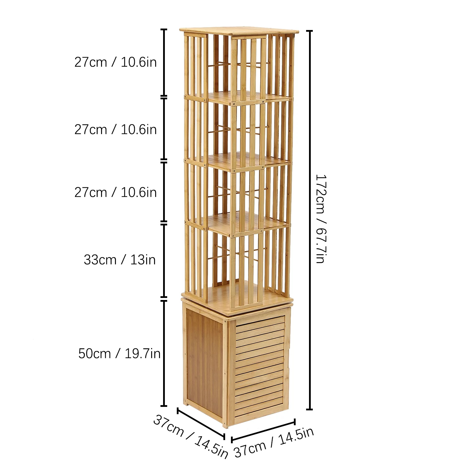ZhdnBhnos 6 Tier 360° Rotating Corner Bookshelf Floor Standing Revolving Bookcase Bamboo Storage Rack Narrow Book Shelf Organizer for Bedroom, Living Room, Study Room