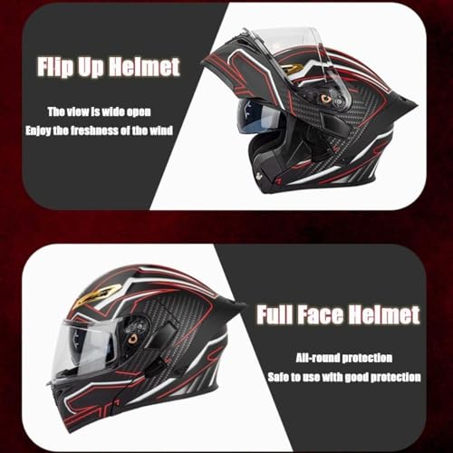 YMKJGZS Bluetooth Motorcycle Helmets Built-in Speaker Modular Dual Visor, FMVSS-218 DOT Approved Motorbike Helmet, Full Face Flip Up Street Bike Racing Helmets for Adults Men Women
