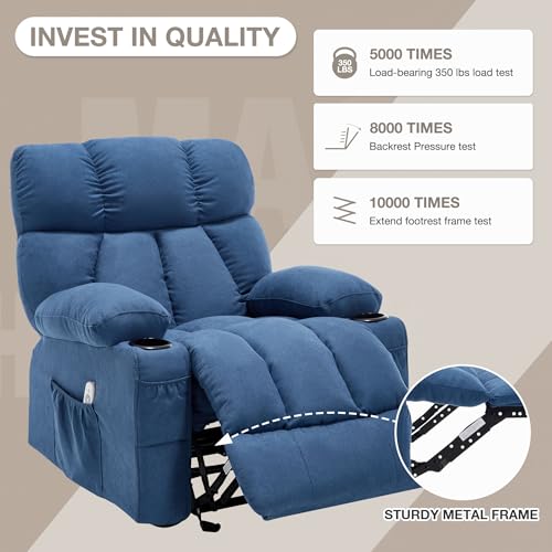 Massage Rocker Recliner Chair with Heat and Vibration Ergonomic Rocking Lounge Chair for Living Room Comfy Overstuffed Recliner with 4 Side Pockets,2 Cup Holders, USB Charge Port, Grey