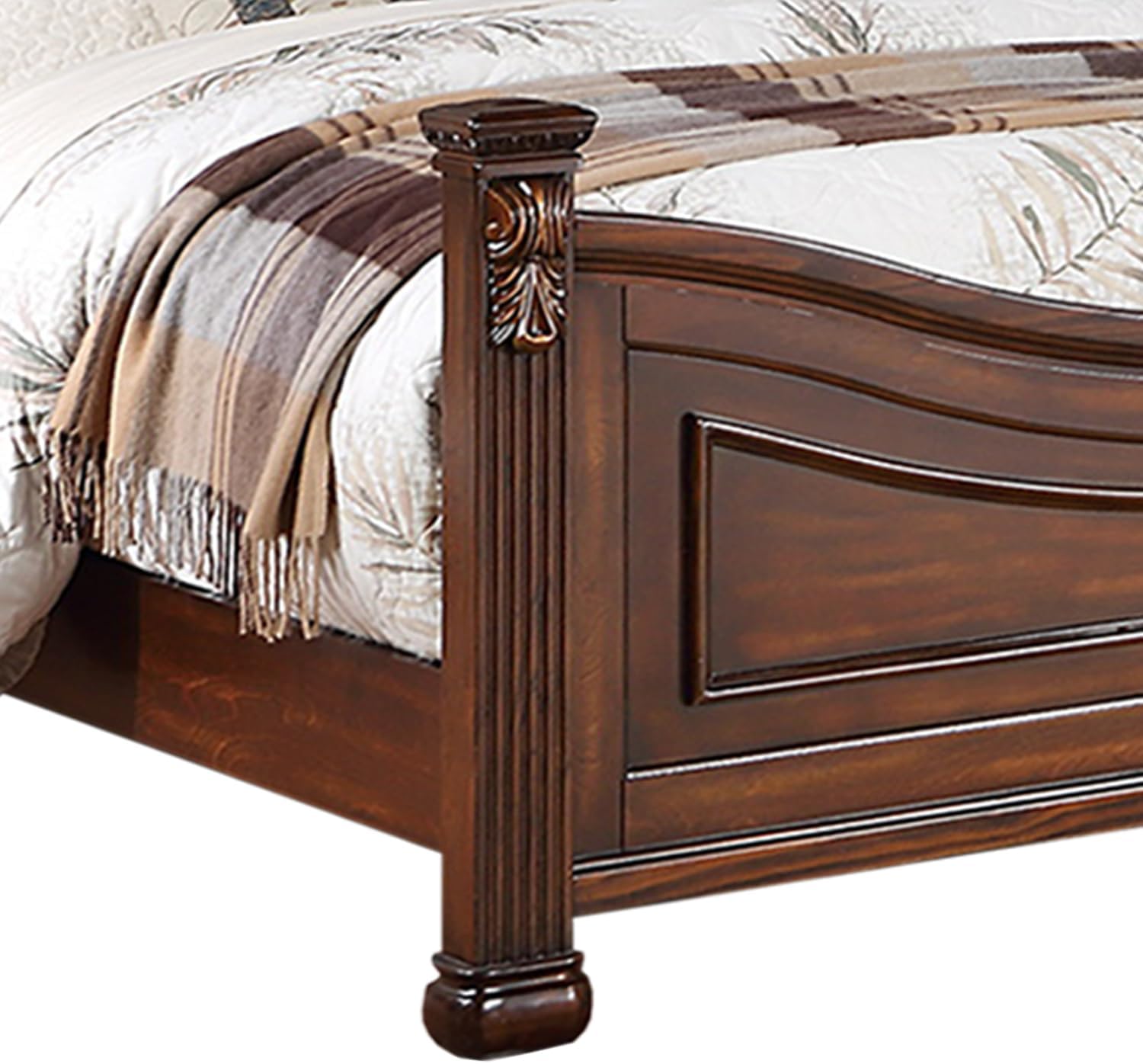 Wooden California King Bed with Crafted Headboard in Dark Cherry