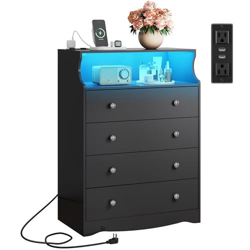 WLIVE Wood Dresser with 5 Drawers, Black Wooden Storage Cabinet, Organizer Drawers for Bedroom, Living Room, Hallway, Measuring 15.75" W * 31.50" D * 45.35" H ﻿