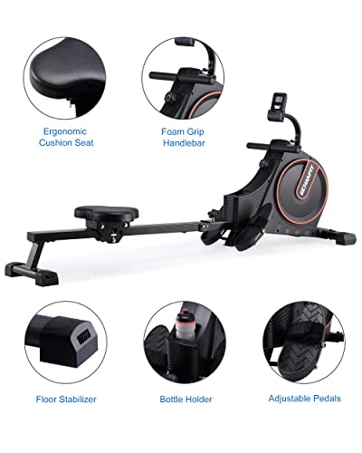 ECHANFIT Magnetic Rowing Machine for Home，Foldable Rower Machine Whit 350 LB Weight Capacity 16 Levels Adjustable Resistance LCD Monitor and Tablet Holder,Optional Free App